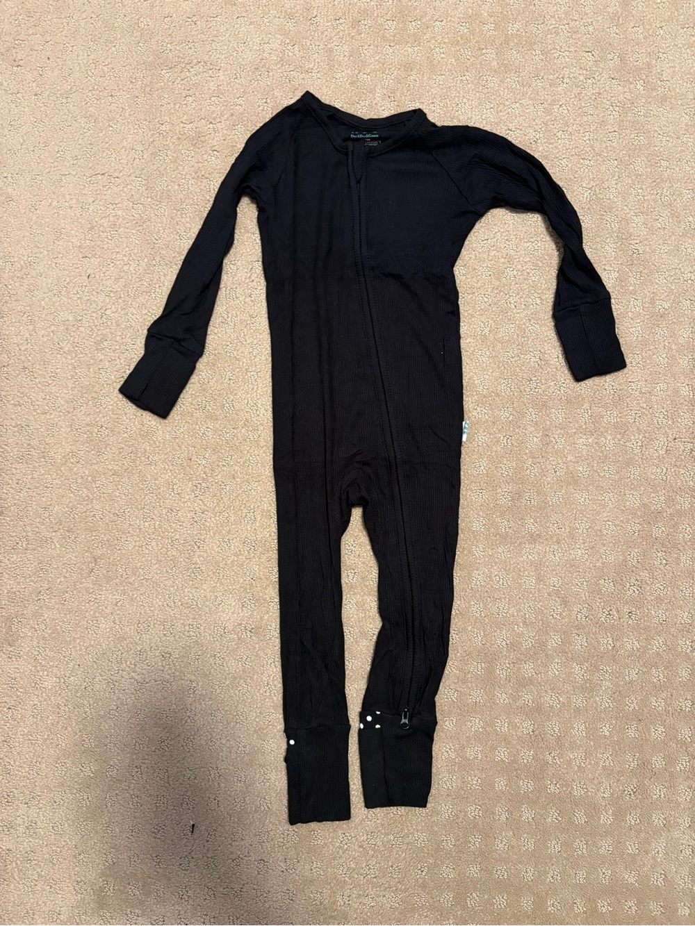 Black Ribbed One-Piece Zip Pajama Romper